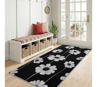 Moderna Minimalista Alfombra Corredor Largo 80x300 cm Antideslizante, Lavable Campaña Rústica Naturaleza Plantas Margarita Larga Alfombra Cocina - Negro Blanco Corredor Pasaje para Cocina Pasillo
