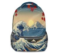 Moderna mochila minimalista con estampado Ukiyo-e, unisex, para niños, casual, mochila de viaje con temática de la gran ola, Estampado 5, L