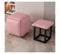 Moderna otomana cuadrada 5 en 1 con cojín curvado, versátil reposapiés de 17.7 pulgadas que ahorra espacio para espacios pequeños, elegante puf rosa para sala de estar y dormitorio