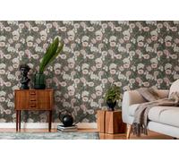 Moderna Papel Tapiz Floral Con Flores Y Mariposas Estructurado Mate - Burdeos