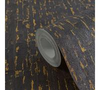 Moderna Papel Tapiz No Tejido Con Óptica Texturizada - Negro, Dorado, Metálico