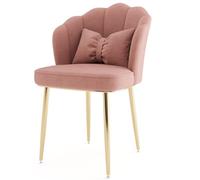 Moderna silla de bañera con respaldo alto curvado acolchado y diseño sin brazos, ideal para sala de estar, dormitorio, maquillaje o rincón de lectura, acento marrón y dorado con patas de taburete