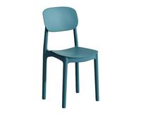 Moderna silla de comedor apilable de plástico moldeado con respaldo cuadrado, soporte resistente (capacidad de 400 kg), color azul elegante para uso doméstico y de oficina