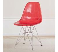 Moderna silla de escritorio de acrílico con asiento transparente y respaldo curvado, elegante silla de comedor pequeña, marco de metal, soporta carga de 200 kg, diseño ergonómico de color rojo.