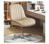 Moderna silla de oficina ajustable con patas giratorias de 360° sin brazos, silla de escritorio ancha en piel caqui, respaldo medio acolchado para oficina en casa