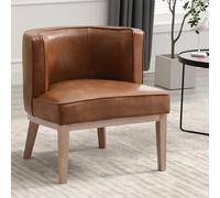 Moderna silla de piel sintética con diseño de barril, cómoda y tapizada, con patas de madera, para dormitorio y sala de lectura, elegante silla de club marrón para decoración del hogar