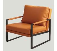 Moderna silla de sofá de cuero gris, cómoda silla decorativa de mediados de siglo con respaldo acolchado grueso y elegante marco de metal para solución de asiento de sala de estar