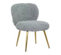 Moderna silla de tocador sin brazos para mujer, elegante taburete de maquillaje con patas de metal dorado y soporte de espalda, asiento de tocador pequeño gris para dormitorio y tocador