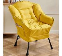 Moderna silla decorativa de tela de algodón amarillo, marco de acero, sofá de ocio con reposabrazos y bolsillo lateral, cómoda silla tapizada para sala de estar y dormitorio