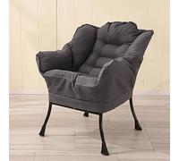 Moderna silla grande de tela de algodón, cómoda silla tapizada individual con reposabrazos, marco de acero, silla de ocio con bolsillo lateral para sala de estar y dormitorio (color: gris)