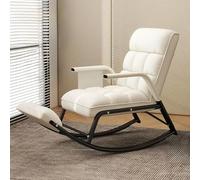Moderna silla mecedora tapizada con respaldo alto ajustable y reposapiés, sillón relajante con bolsillo lateral para sala de estar o dormitorio, color gris oscuro