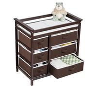 Moderna y portátil mesa cambiadora para bebé - 6 cajones de almacenamiento - colchón impermeable - estación de cambio para recién nacido, bebé y niño pequeño - Color marrón