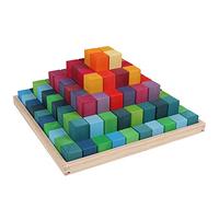 Moderngenic - Bloques de 100 piezas de arco iris, juguetes de madera para niños, bloques de construcción educativos apilables geométricos