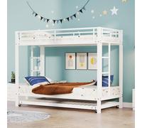 ModernLuxe 90 x 200 cm, marco de hierro, litera, cama infantil con cama nido, barandilla alta, construcción robusta, color blanco, sin colchón