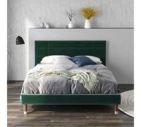 ModernLuxe Cama doble tapizada con cajón y somier, 140 x 200 cm, estructura acolchada con cabecero en terciopelo verde oscuro para adultos y jóvenes (colchón no incluido) (verde oscuro)