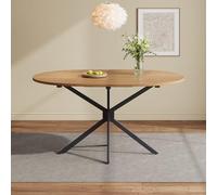 ModernLuxe Mesa de comedor ovalada de 120 x 80 cm con patas de metal, mesa de comedor moderna, tablero de fibra de densidad media en color natural, elegante estructura en cruz, mesa de comedor para