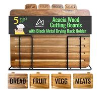 MODERNLYST Tablas de cortar de acacia para cocina con soporte, 13 x 11 x 2.5 pulgadas | Juegos de tablas de cortar de madera etiquetadas | Juego de 4 tablas de cortar de madera grandes con soporte
