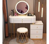 ModernMakeupVanitySetwithStoolTouchScreenMirror3Adjustable ColorLightsStylishBedroomDecor ElegantDressingTable for Women