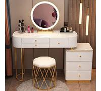 ModernMakeupVanitySetwithStoolTouchScreenMirror3ColorAdjustableLightsStylishBedroomDecorIdealforBeautyEnthusiastsandHomeMakeovers