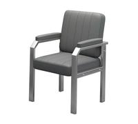 ModernMidBackLeatherConferenceRoom ChairNoWheelsPaddedArmrestsStylishMeetingDeskChair ForOfficeGuest Reception (GreySilverLegs)