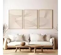 Moderno abstracto arte mural lienzo impresión mural XXL Beige Bohemian Canvas Mid-Century pieza póster línea geométrica pintura impresa 42 x 60 cm x 3 sin marco
