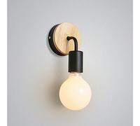 Moderno Aplique de Pared E27 - Lámpara Contemporánea de Metal y Madera - Bañador y Foco Para Cabecera, Dormitorio, Sala, Pasillo, Entrada, Restaurante, Bar (1 Pieza, Negro)