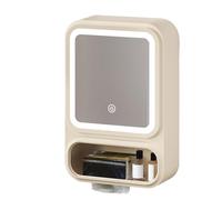 Moderno armario con espejo de baño | Espejo de tocador con luz LED con almacenamiento integrado | Iluminación regulable y estante para artículos de tocador y accesorios de ducha