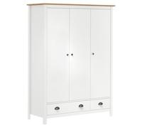 Moderno armario de 3 puertas en color blanco colina, 127 x 50 x 170 cm, armario de almacenamiento de madera de pino maciza para dormitorio, armario elegante y solución de armario que ahorra espacio