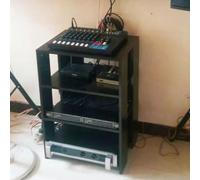 Moderno armario de almacenamiento de audio de madera negra con estantes de 4 niveles, ideal para reproductores de DVD, consolas de juegos y componentes de audio