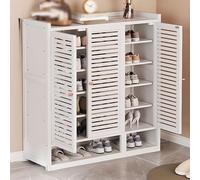 Moderno armario de almacenamiento de zapatos de bambú, zapatero de madera independiente con puerta para entrada, armario, garaje y dormitorio, diseño elegante de granja para una gestión eficiente del