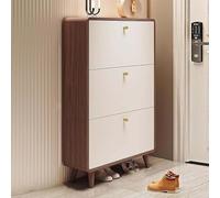 Moderno armario de almacenamiento de zapatos delgado con 3 capas independientes, color nogal, perfecto para pasillo o sala de estar, tamaño 80 x 24 x 120 cm