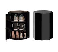 Moderno armario de almacenamiento de zapatos giratorio de 360° con diseño de esquina de acero de varios niveles, estante vertical octogonal para ahorrar espacio y elegante torre de zapatos (negro, 3