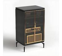 Moderno armario de almacenamiento multimedia ajustable con puertas de cristal, soporte de audio y vídeo, color negro, gabinete multimedia para juegos, elegante estante estéreo AV (95 x 60 x 55 cm)