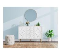 Moderno armario de almacenamiento y elegante decoración en relieve 3D, mueble estable para salón, entrada o dormitorio, práctico aparador de almacenamiento con patas de metal en aspecto dorado (2