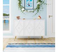 Moderno armario de almacenamiento y elegante decoración en relieve 3D, mueble estable para salón, entrada o dormitorio, práctico aparador de almacenamiento con patas de metal en aspecto dorado (3