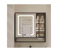 Moderno armario de baño con espejo LED de 60 cm, montado en la pared, color gris oscuro con estante, elegante solución de almacenamiento para baños contemporáneos, ilumina tu espacio