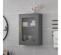 Moderno armario de baño de madera maciza de 2/3 niveles con puerta de cristal, elegante organizador de maquillaje y medicamentos para cocina y baño (negro, 60 x 40 x 15 cm)