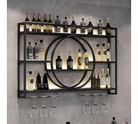 Moderno armario de bar de pared con soporte de cristal redondo industrial para el hogar, sala de estar y restaurante, tamaño: 120 x 15 x 80 cm, elegante botellero en color negro