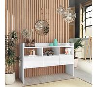 Moderno armario de consola Credenza de alto brillo, 105 x 30 x 70 cm, elegante para baño, entrada, sala de estar, oficina, solución de almacenamiento de madera contrachapada blanca para balcones e