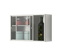 Moderno armario de pared con puerta corredera de acero inoxidable para almacenamiento de baño y cocina, 50 x 35 x 14 cm, estantes desmontables para una fácil nización, plateado y transparente