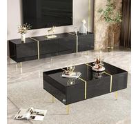 Moderno armario de TV y mesa de café, tablero de fibra de densidad media, dimensiones totales: 170 x 35 x 46 x 100 x 60 x 41,5 (negro)