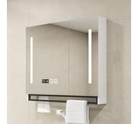 Moderno armario LED con espejo de baño, inteligente, antivaho, visualización de la hora, armario de medicina de madera montado en la pared con almacenamiento y luces para una elegante organización del