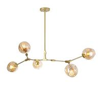 Moderno Arte Hierro Industrial Candelier Mediados Siglo Iluminación Colgante Techo Ajustable para Cocina de la Barra del Pasillo, Azul, lámparas (ámbar, 5 Luces)