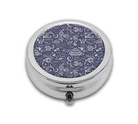 Moderno bajo el mar adornado animales del océano conchas plantas caja redonda, compartimento compacto para medicinas, para bolsillo, bolso, tableta de medicina portátil, soporte de vitaminas de viaje