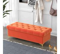 Moderno banco de almacenamiento acanalado de terciopelo con asiento acolchado - Versátil muebles de entrada y dormitorio, elegante asiento de final de cama, solución elegante para decoración del hogar