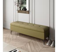 Moderno banco de almacenamiento de piel sintética con base de metal, lujoso puf tapizado para dormitorio, sala de estar, entrada, elegante banco de almacenamiento de zapatos verde (90 x 40 x 45 cm)