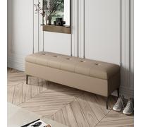 Moderno banco de almacenamiento de piel sintética con base de metal, reposapiés tapizado de lujo para zapatos, elegante otomana para dormitorio, sala de estar, entrada, versátil, 39 x 16 x 18 pulgadas