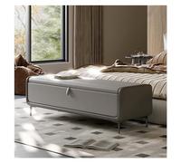 Moderno banco de almacenamiento de piel sintética con base de metal tapizado para dormitorio, sala de estar, entrada, elegante otomana y nizer para decoración del hogar