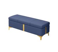 Moderno banco de almacenamiento de piel sintética, puf multifuncional de 55.1 pulgadas con cojín para entrada y dormitorio, elegante otomana azul para decoración del hogar y asientos