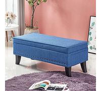 Moderno banco de almacenamiento multifuncional tapizado de algodón y lino, otomano, asiento de almacenamiento, reposapiés, sofá, banco de 60 x 45 x 40 cm, elegante decoración del hogar